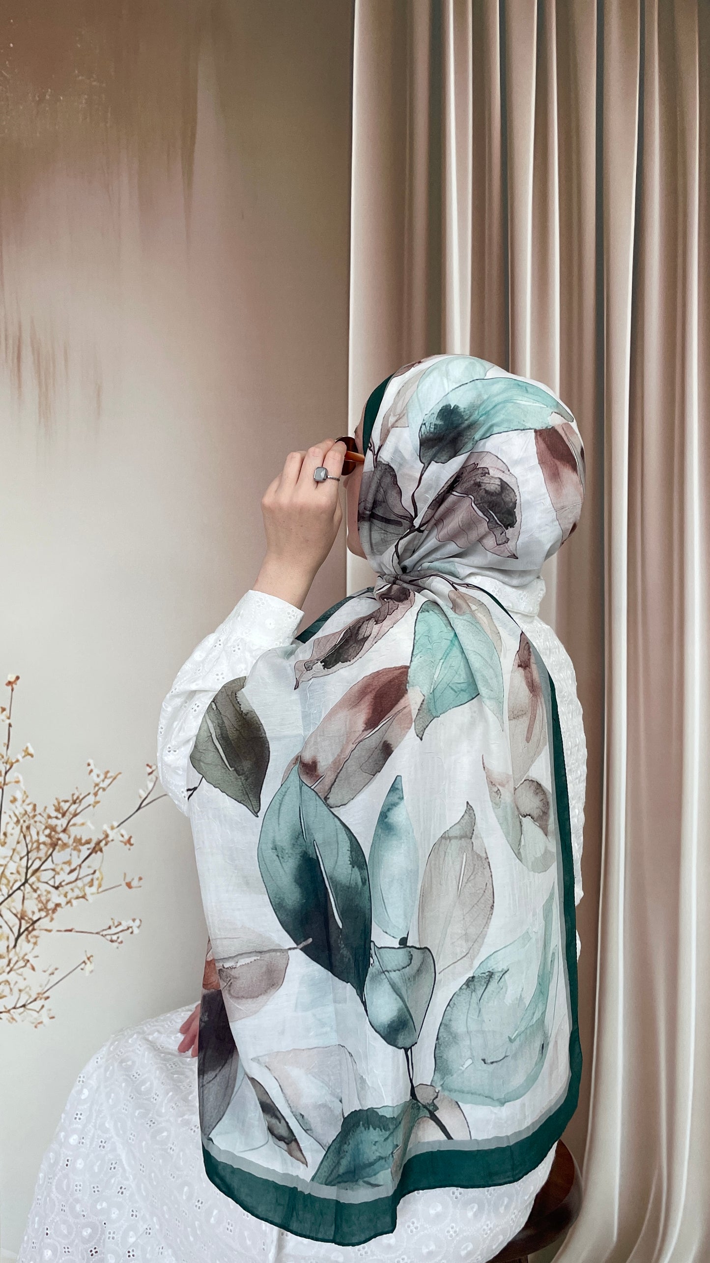 Yaprak Desen Bambu Soft Kraş Şal Petrol Yeşili