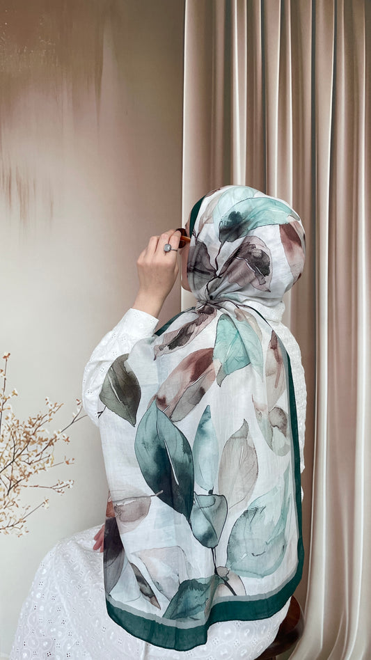 Yaprak Desen Bambu Soft Kraş Şal Petrol Yeşili