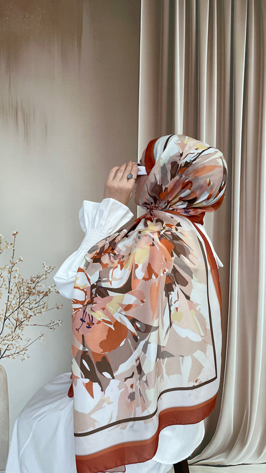 Ebruli Desen Pamuk Soft Şal Tarçın