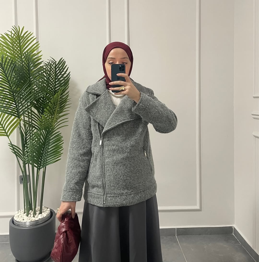 (Kopya) Biker kaşe ceket Gri