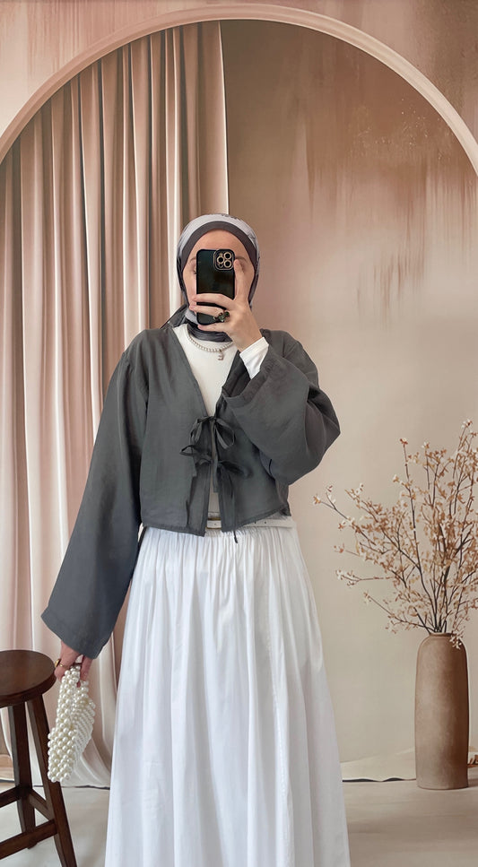 Modal Kumaş Bağcıklı Kimono Gri