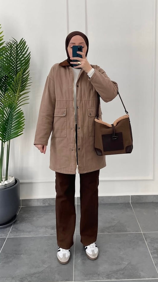 Kadife Yaka Mont Kahve