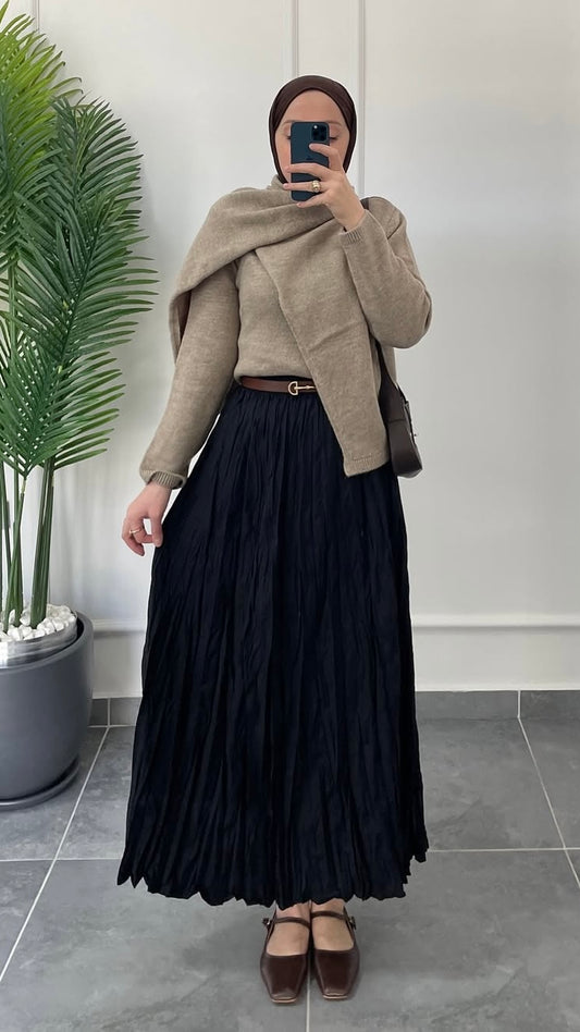 %100 Koton Kraş Etek-Siyah