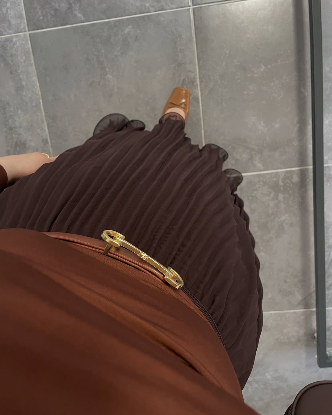 Şifon Piliseli Etek-Acı Kahve