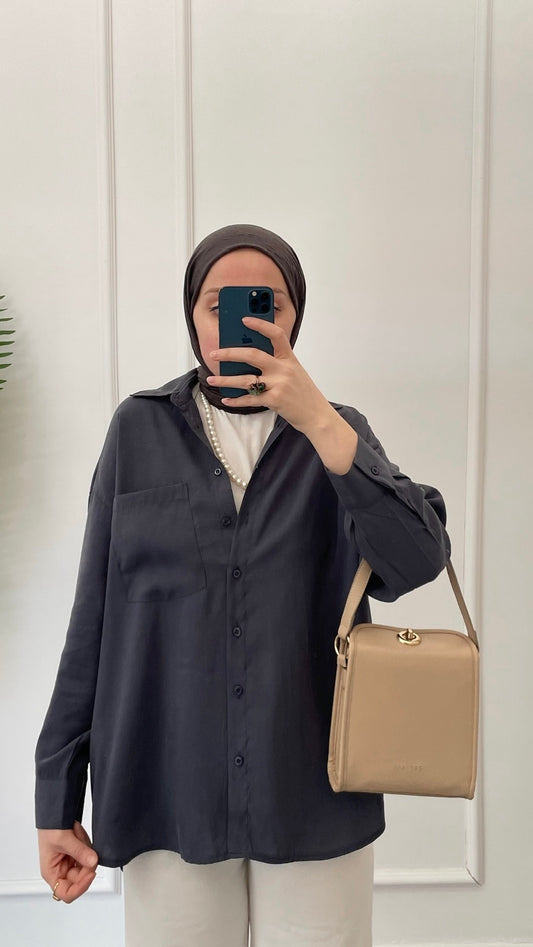 Basic Tencel Gömlek-Antrasit