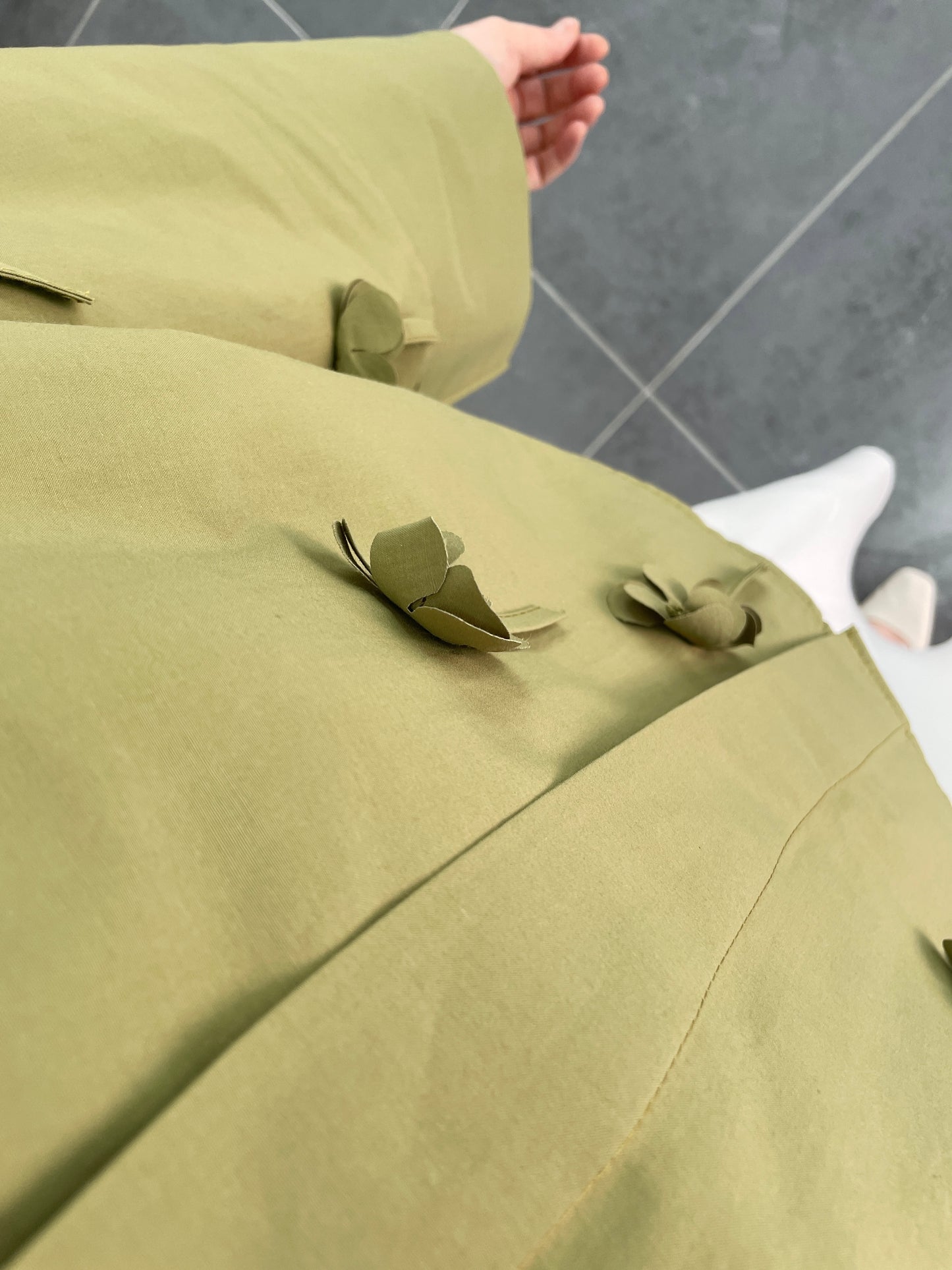 Papatyalı Poplin Gömlek-Yeşil