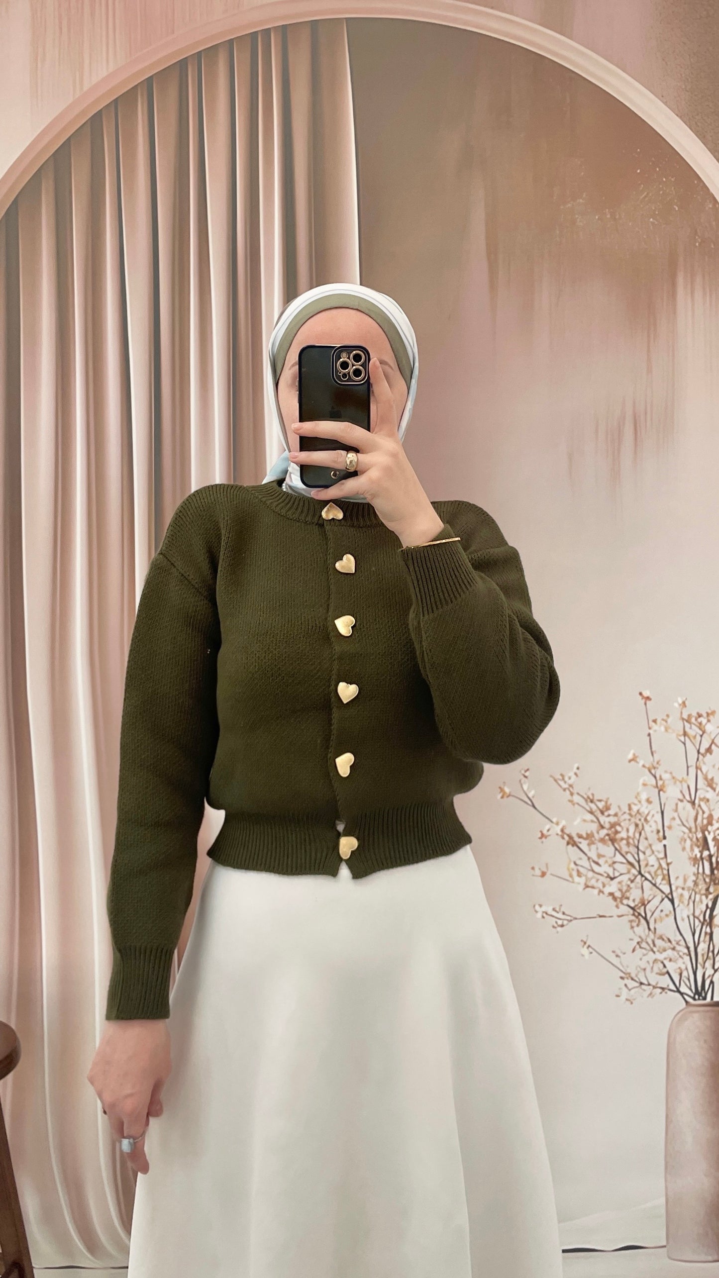 Kalp düğmeli hırka Haki