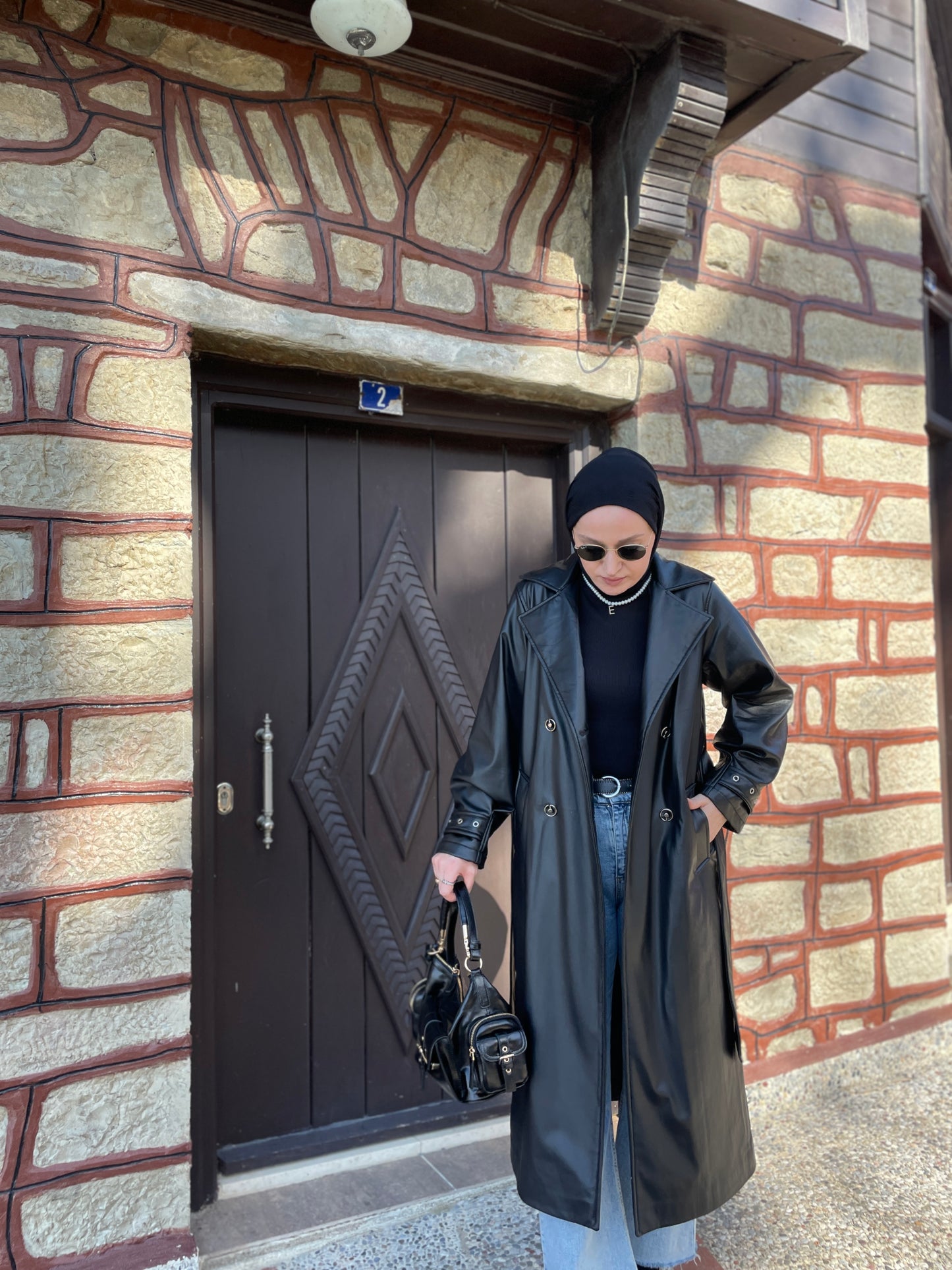 Premium Kalite Deri Trençkot Siyah