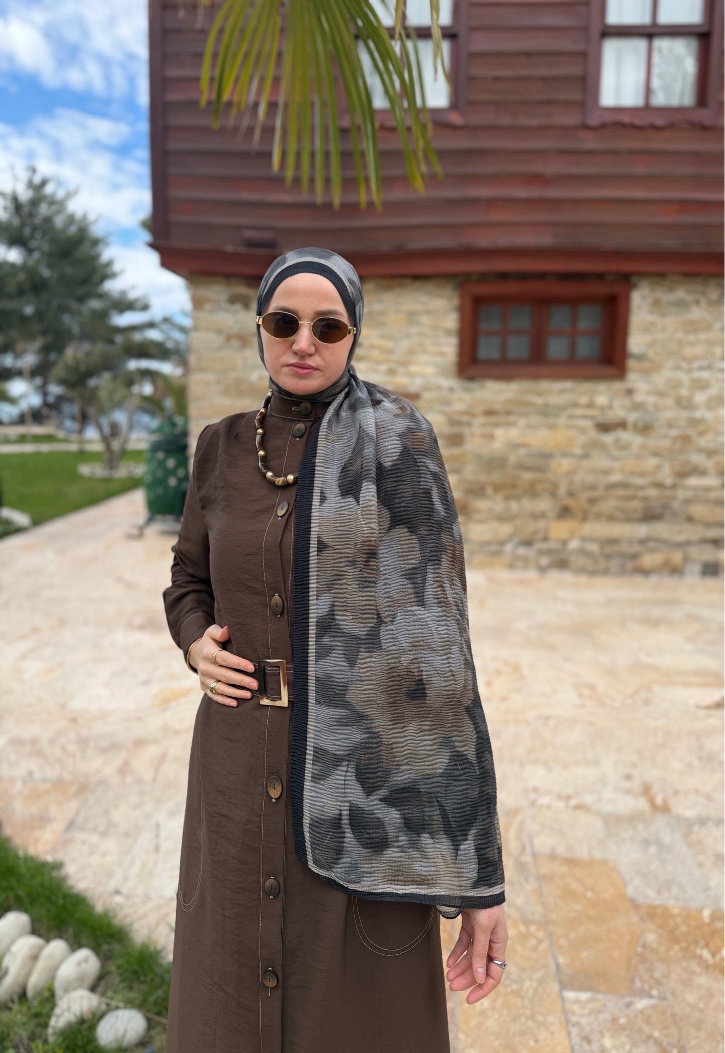 Lotus Müslin Şal Gri&Vizon