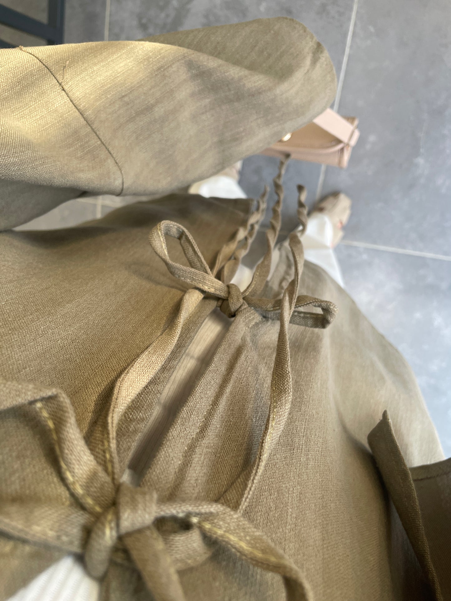 İspanyol Kol Ham Keten Kimono-Haki