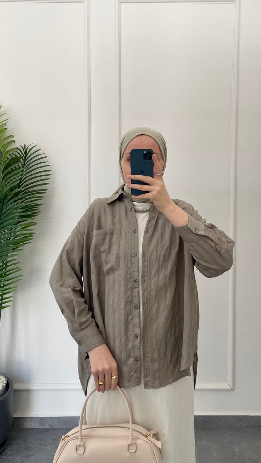 Kraş Kendinden Dokulu Gömlek-Çağla