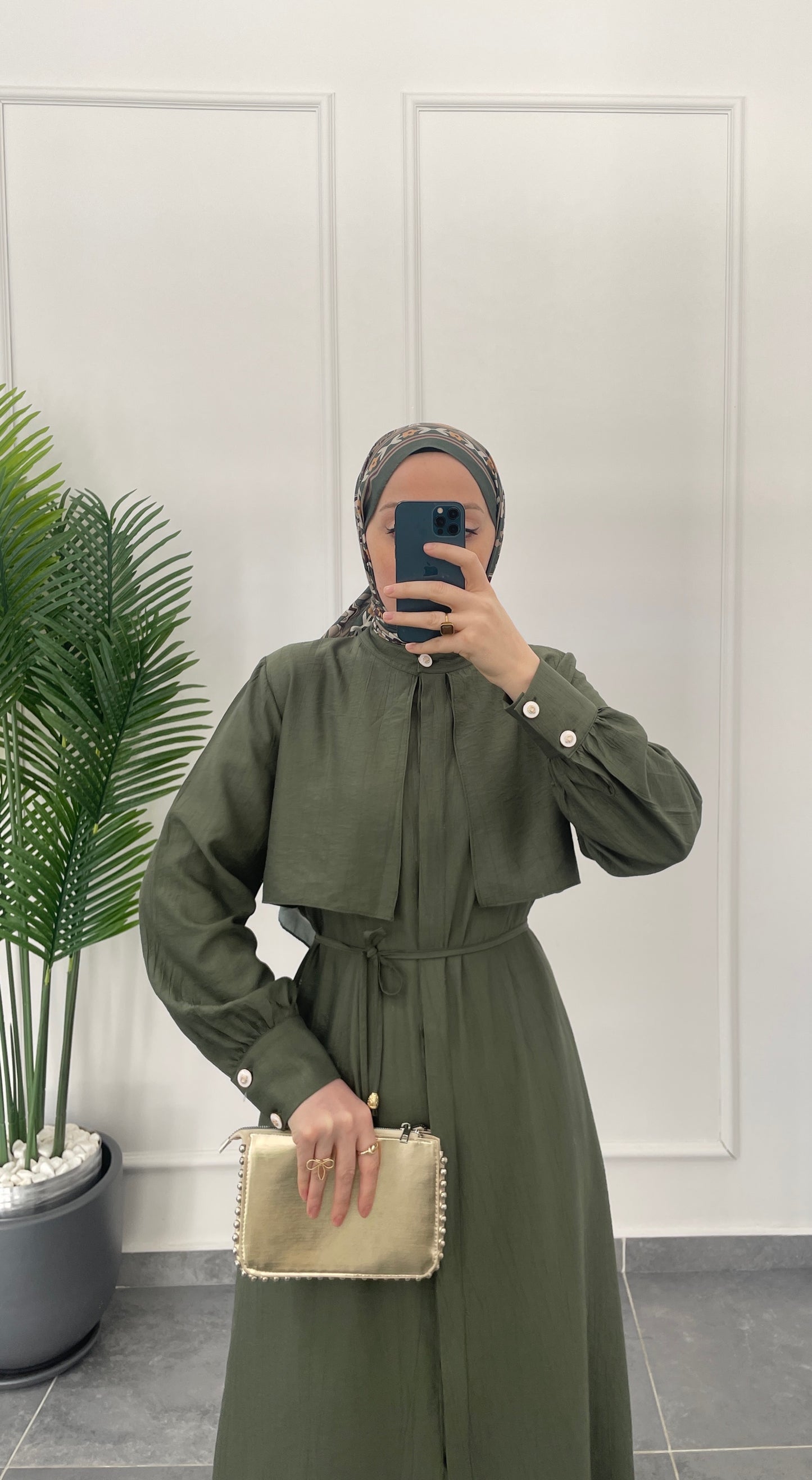 Çilek Kumaş Tunikli Takım-Haki