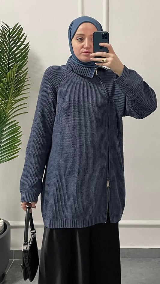 Fermuar Tasarım Kazak İndigo