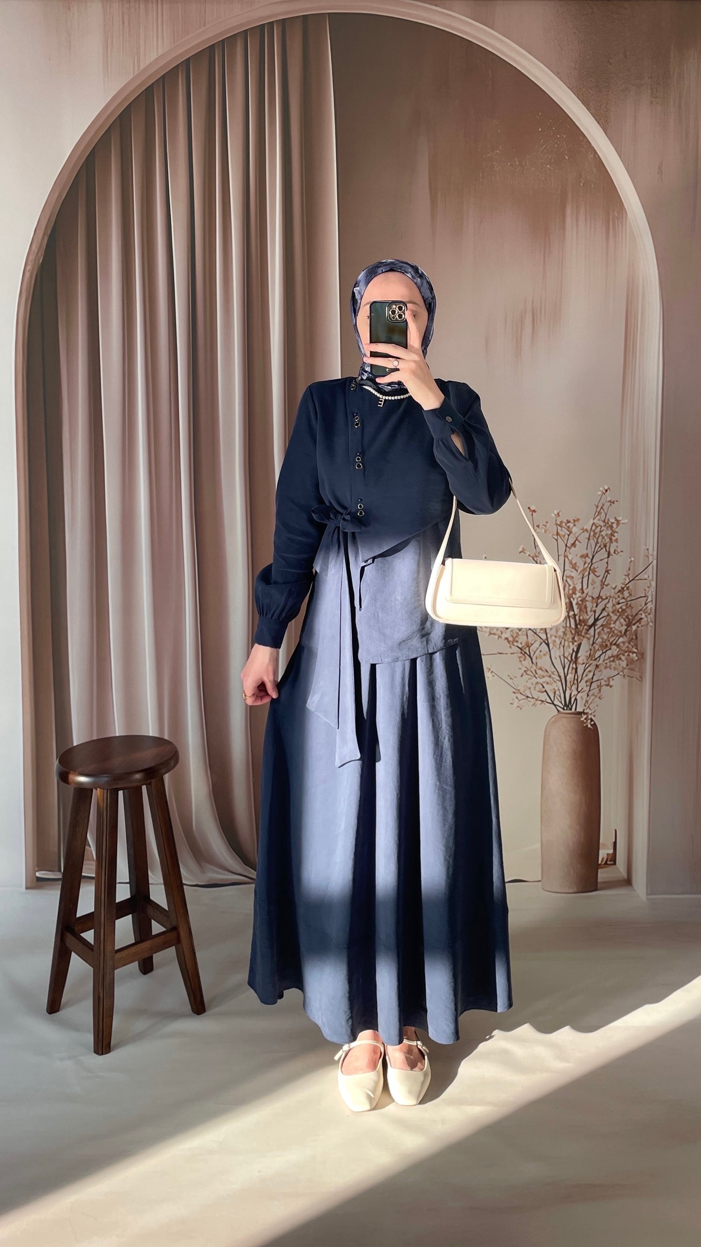 Kuş gözü tasarım Etekli Takım-Lacivert