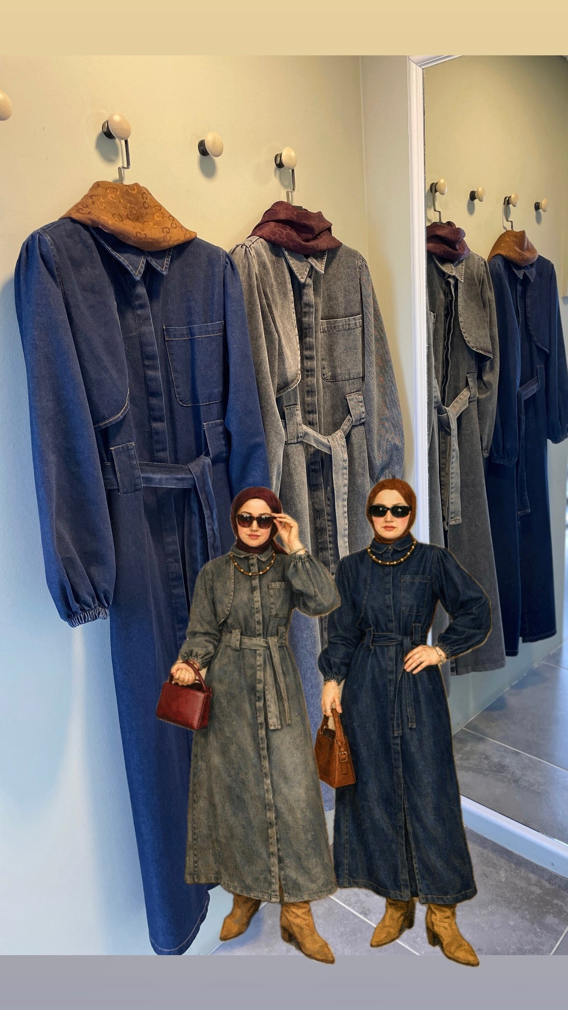 Gizli Patlı Pelerinli Denim Elbise Lacivert