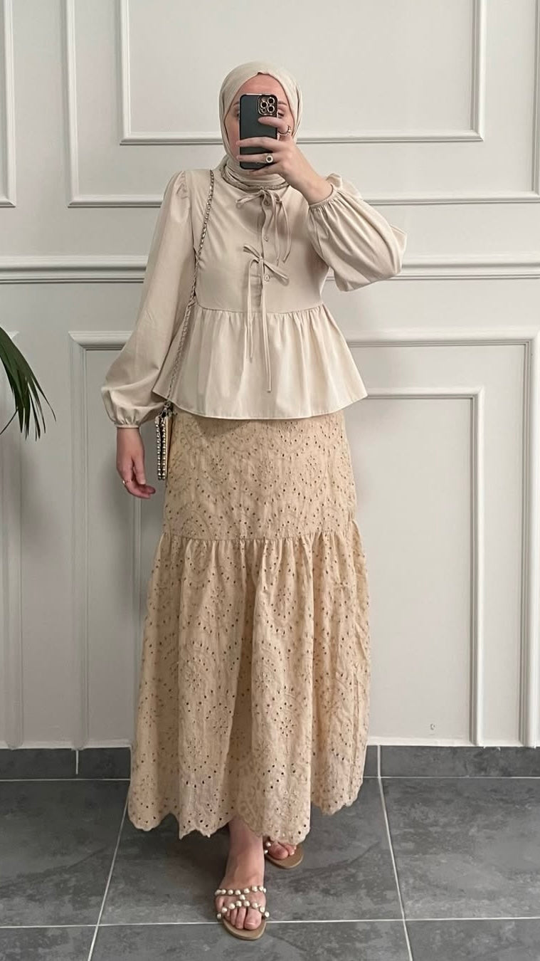 %100 Pamuklu Brode etek Bej