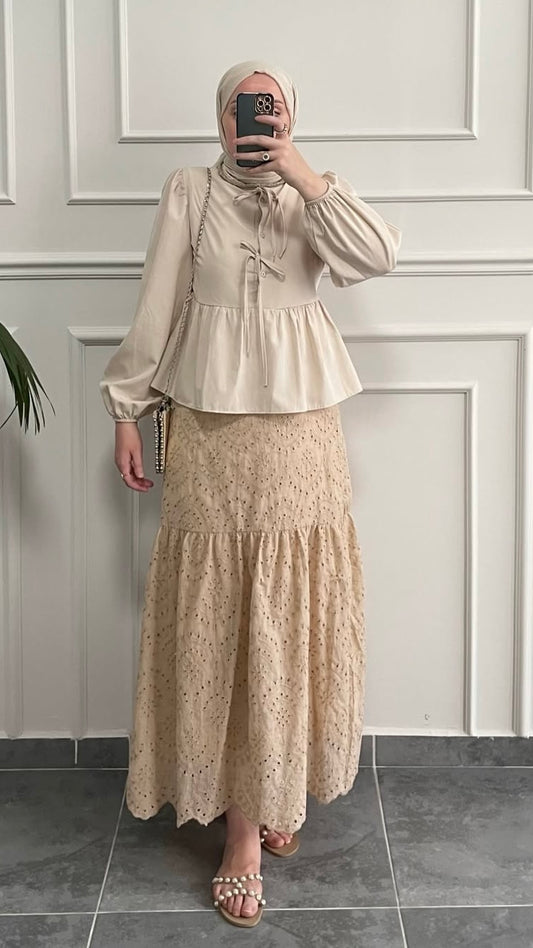 %100 Pamuklu Brode etek Bej