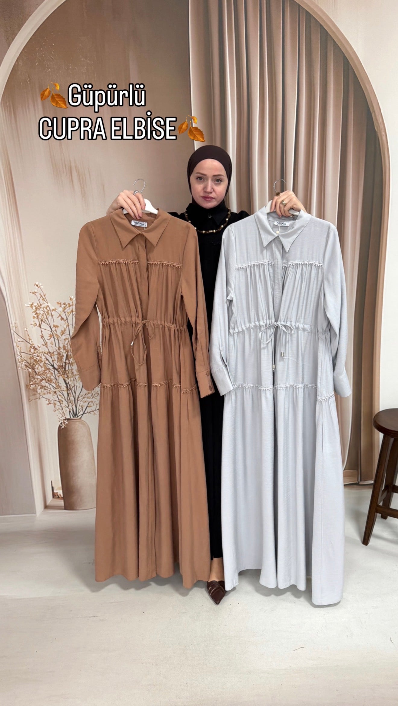 Güpürlü Cupra Elbise Gri