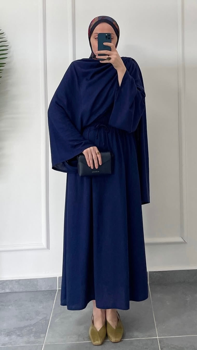 Pelerin Tasarım Ham Keten Etekli Takım-Lacivert