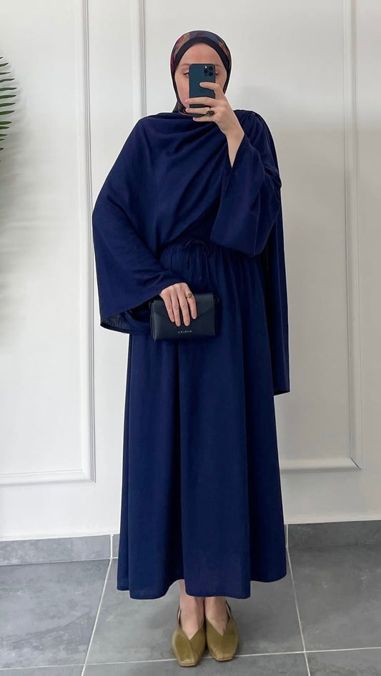 Pelerin Tasarım Ham Keten Etekli Takım-Lacivert