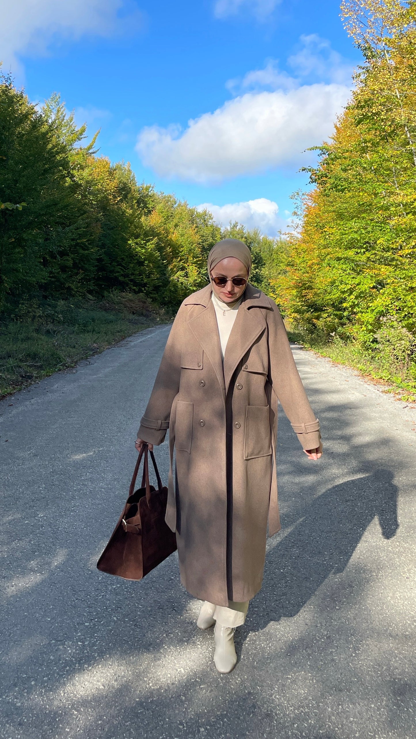 Trençkot Tasarım Premium Kaşe Kaban Vizon