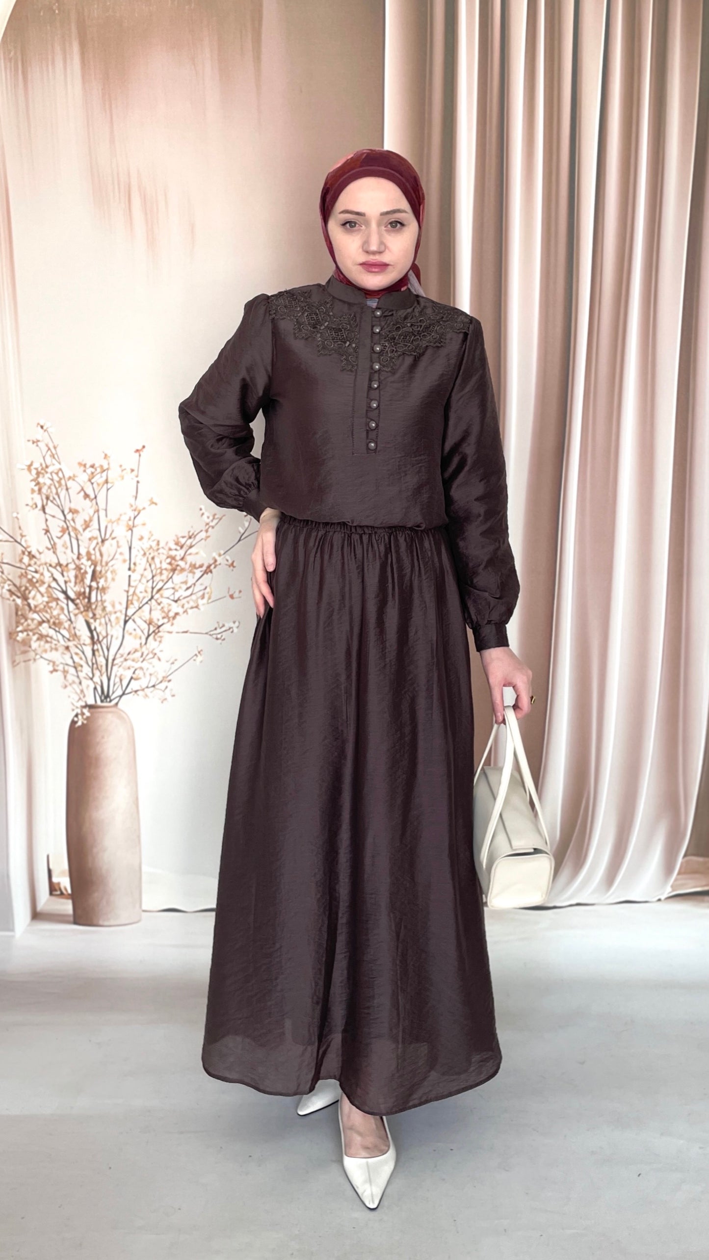 Dantel Tasarım Nostaljik Takım Acı kahve