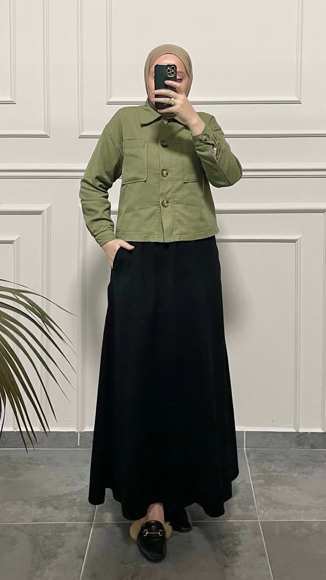 Gabardin Kloş Etek Siyah