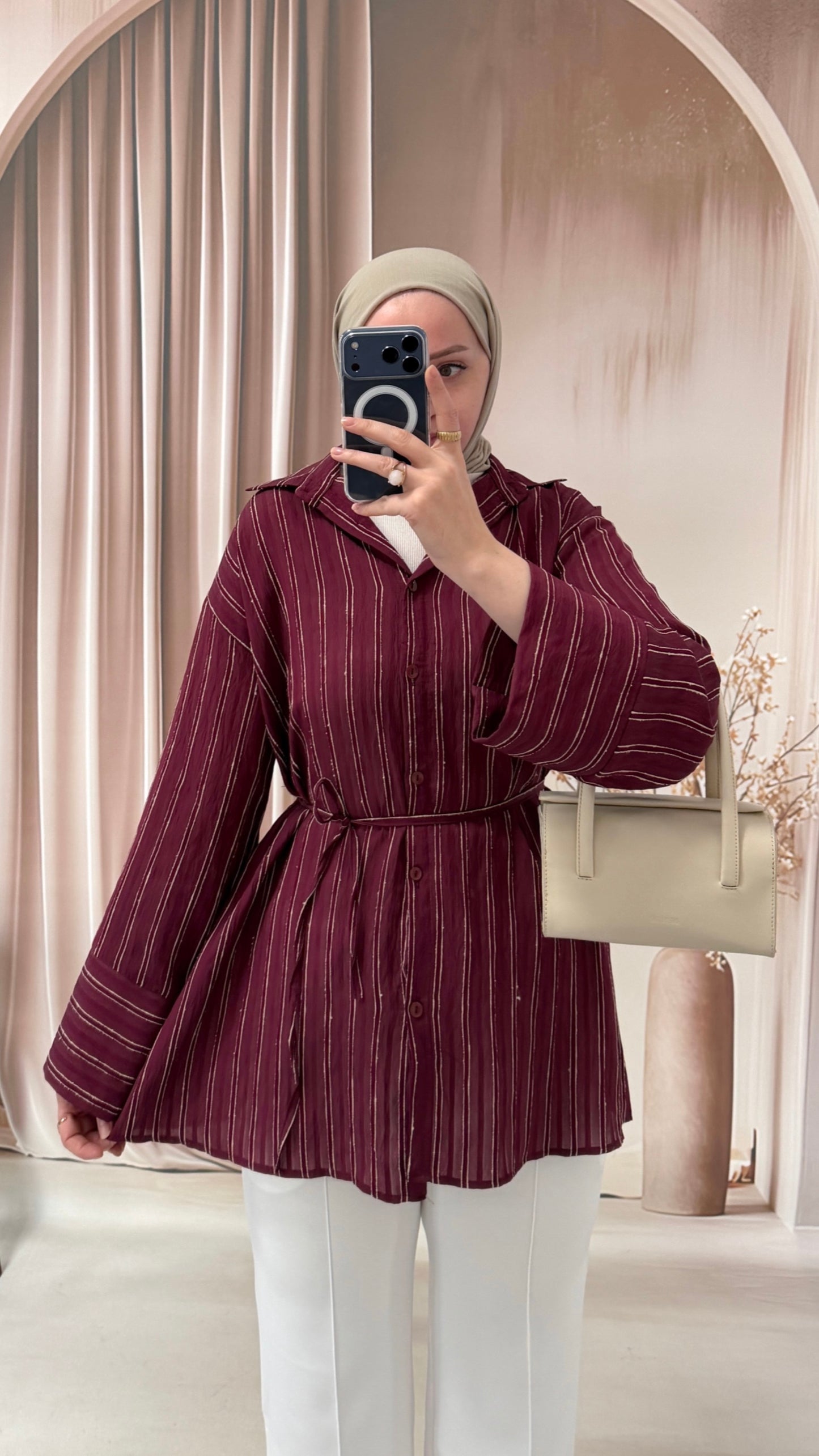 Çizgili Efil Gömlek  Bordo