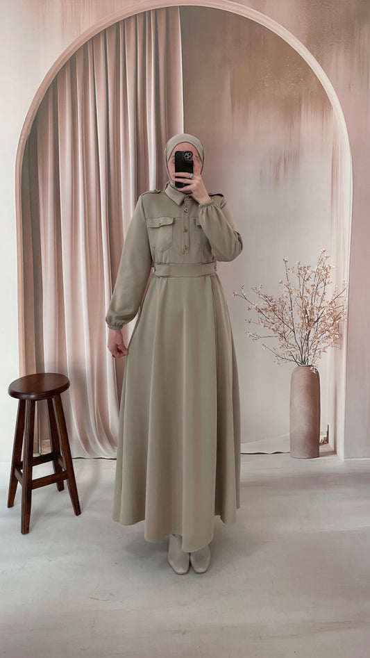 Apoletli Premium Scuba Elbise Taş