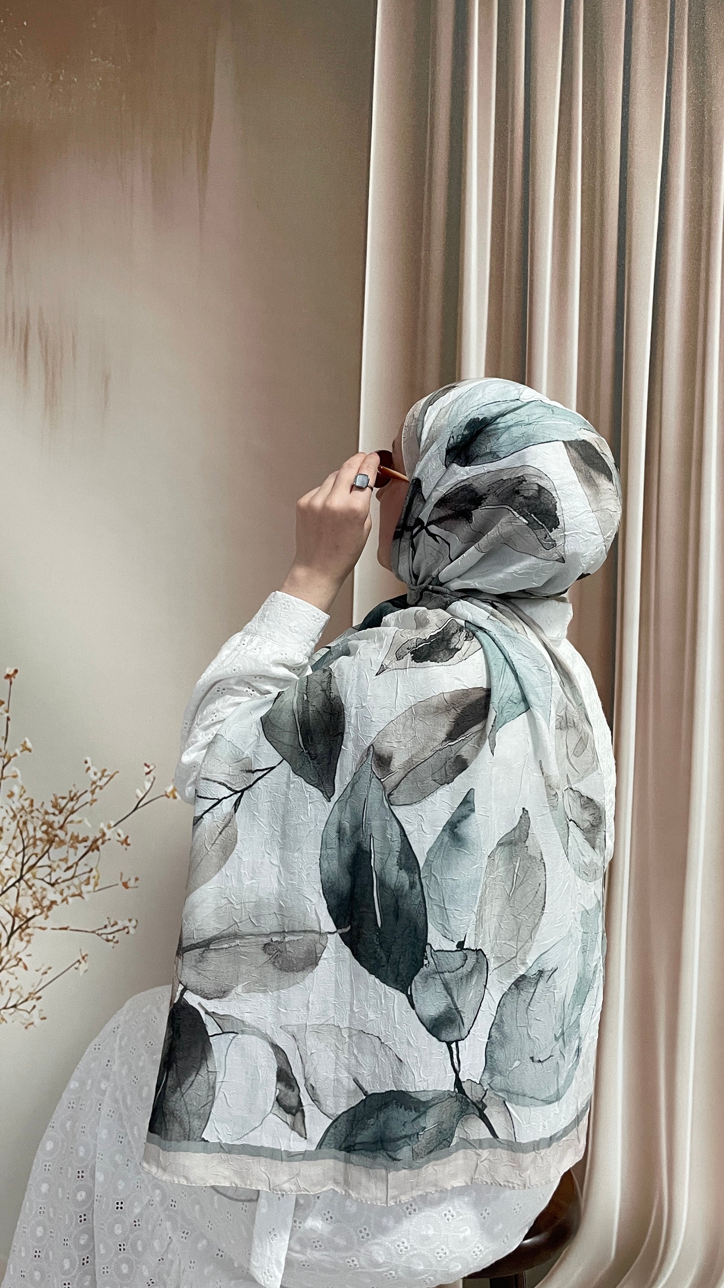 Yaprak Desen Bambu Soft Kraş Şal Gri