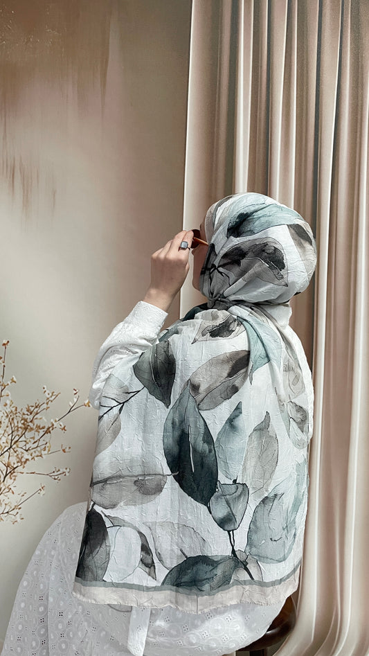 Yaprak Desen Bambu Soft Kraş Şal Gri