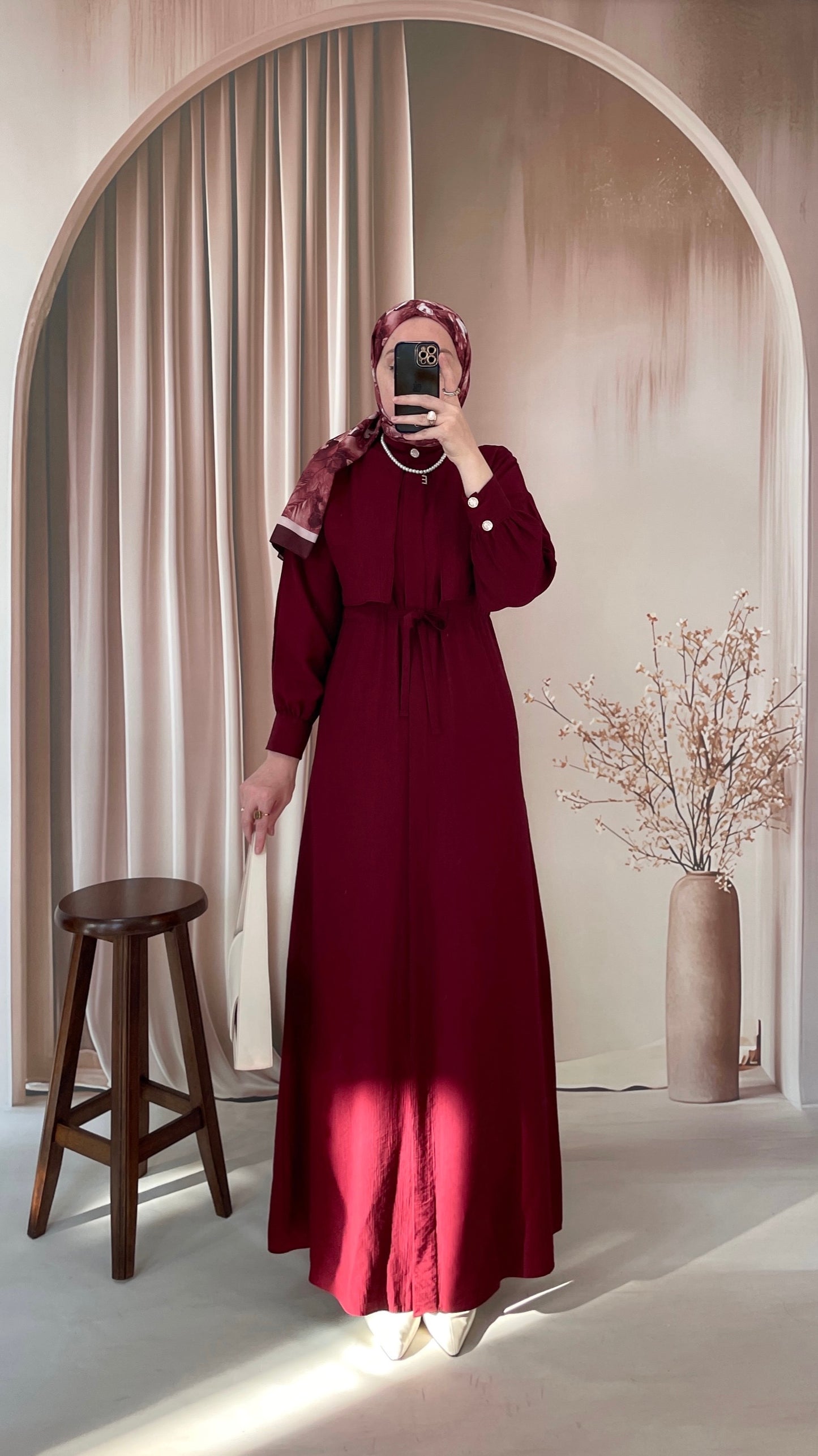 Çilek Kumaş Tunik Elbise Bordo