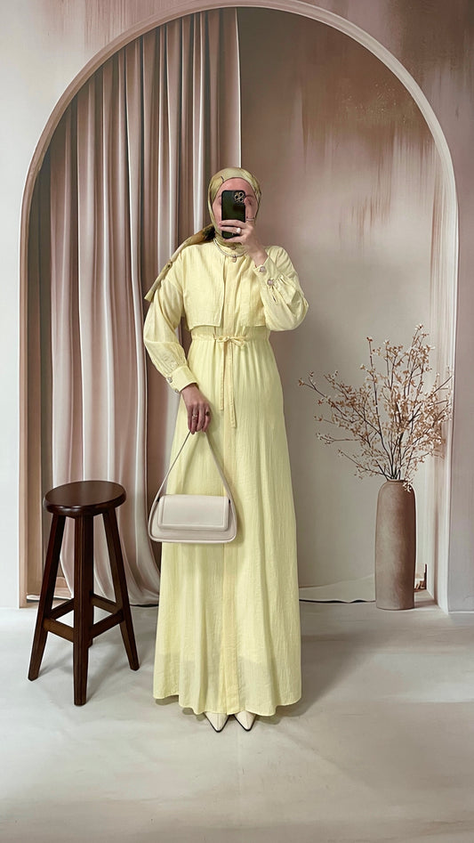 Çilek Kumaş Tunik Elbise Soft Sarı