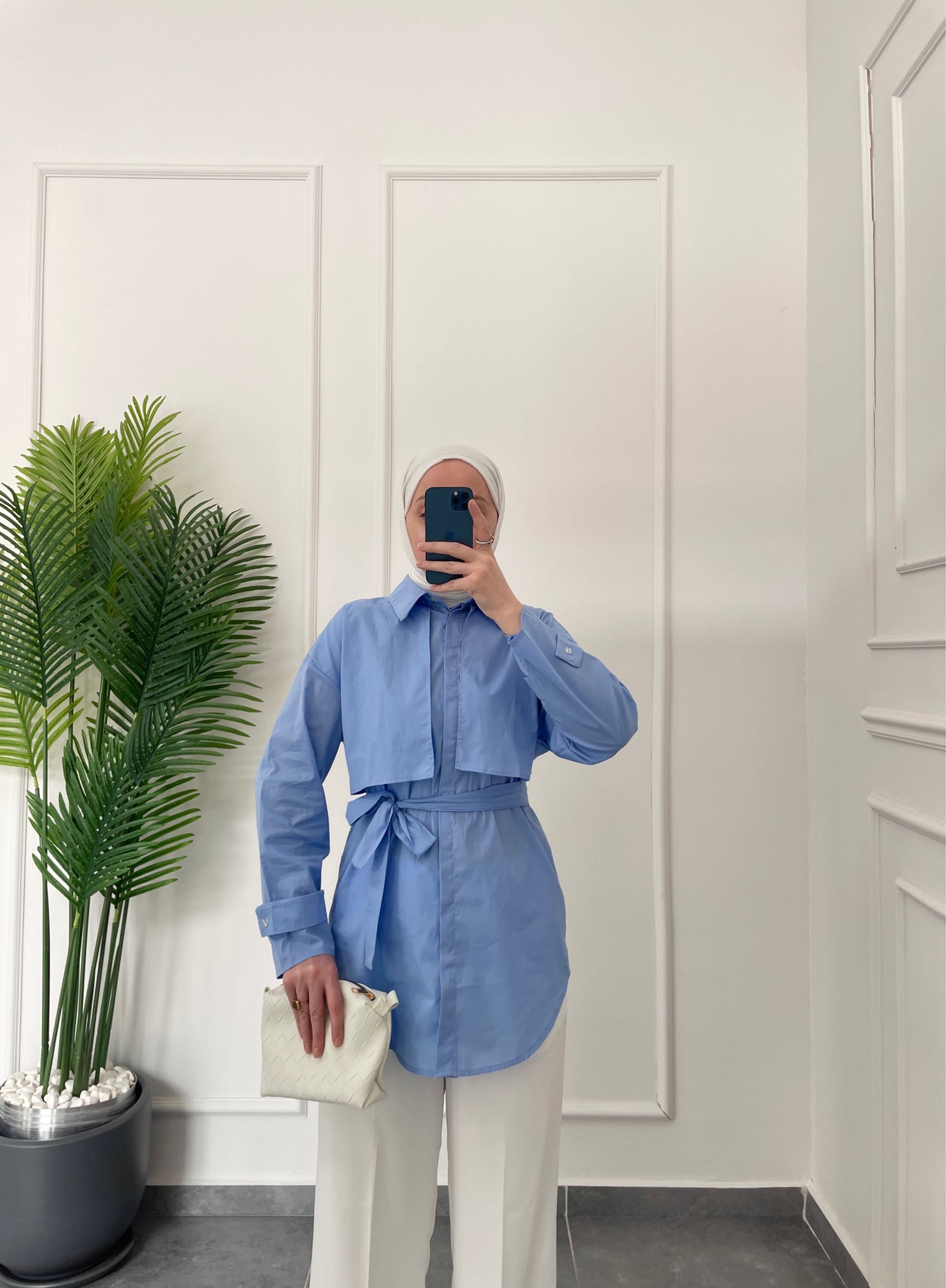 Ceket Tasarım Poplin Gömlek-Mavi