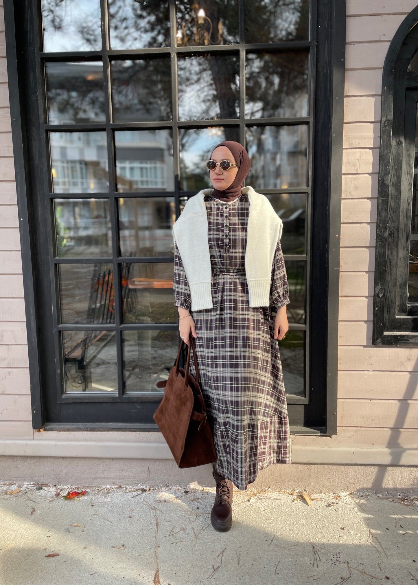 ZRA MODEL VİRAL EKOSE ELBİSE ACI KAHVE