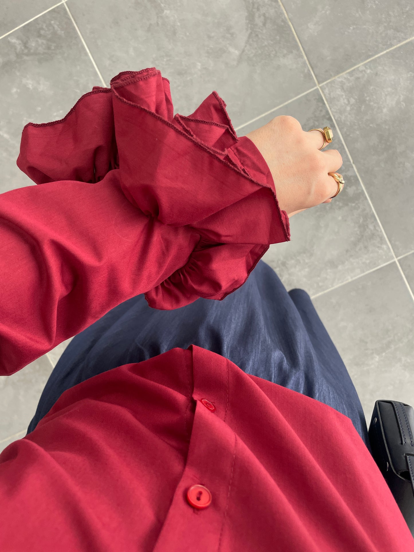 Çilek Kol Tasarım Gömlek-Bordo