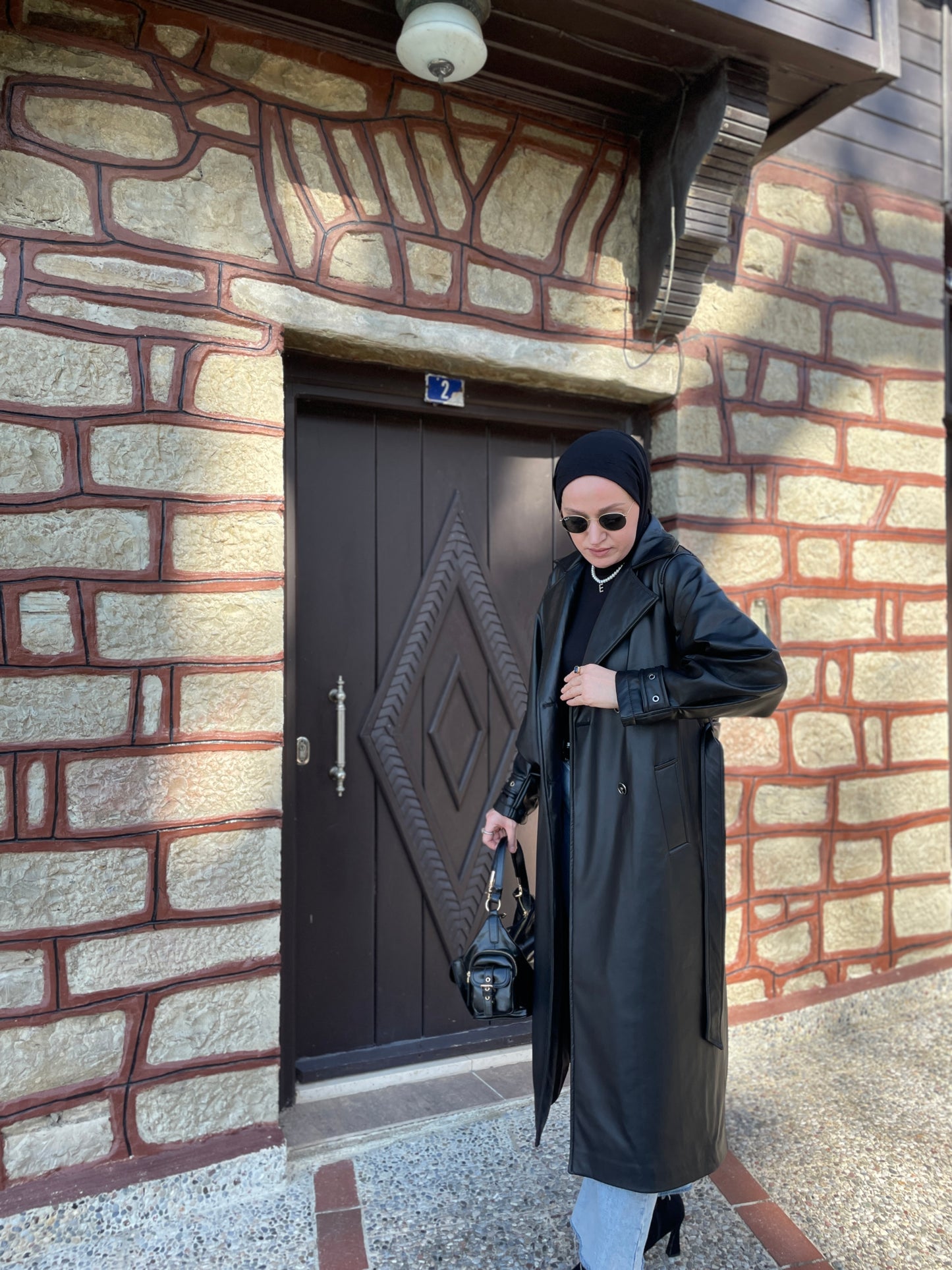 Premium Kalite Deri Trençkot Siyah