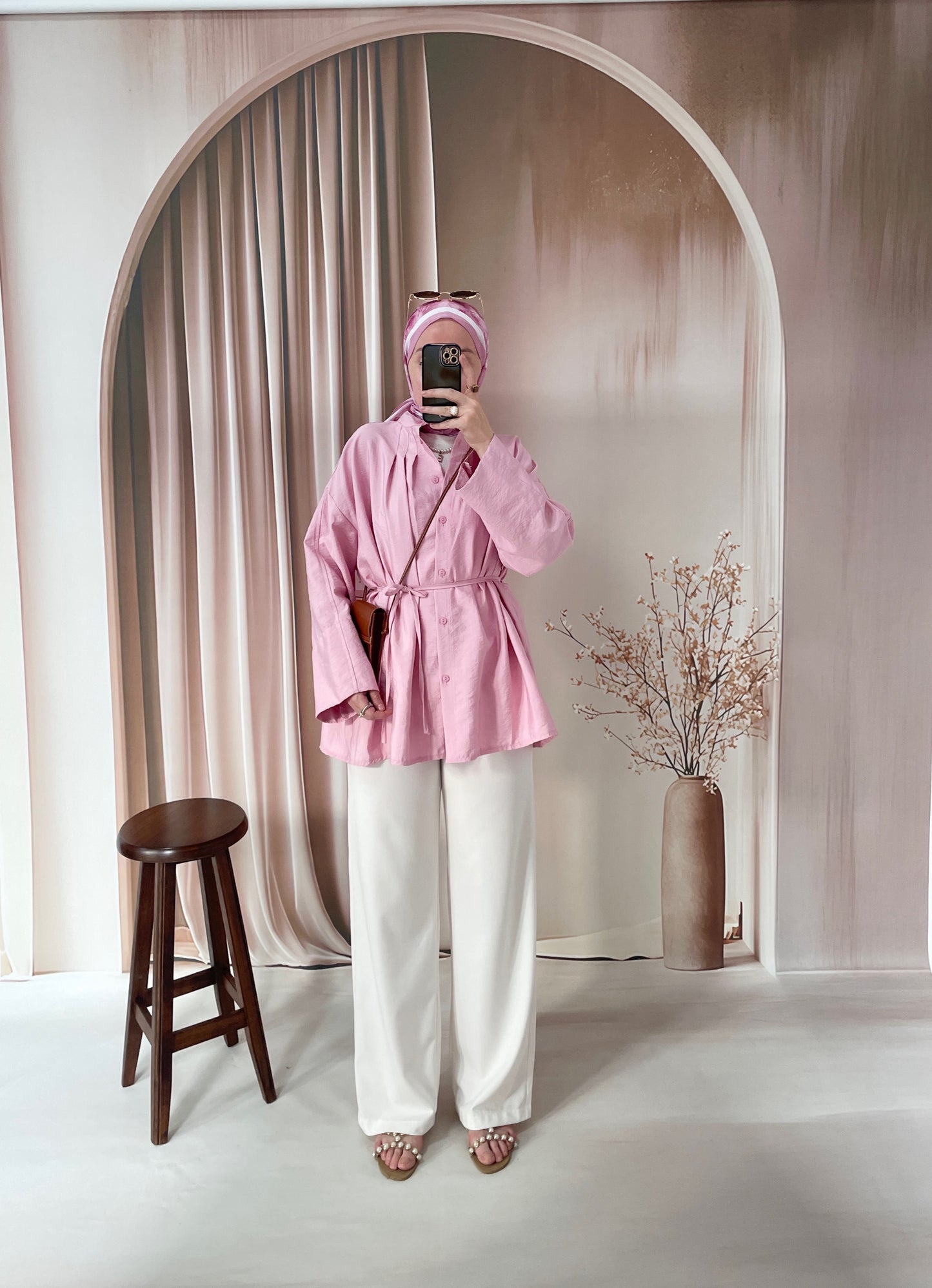 Önü Biyeli Manşet Kol gömlek Bebe Pembe