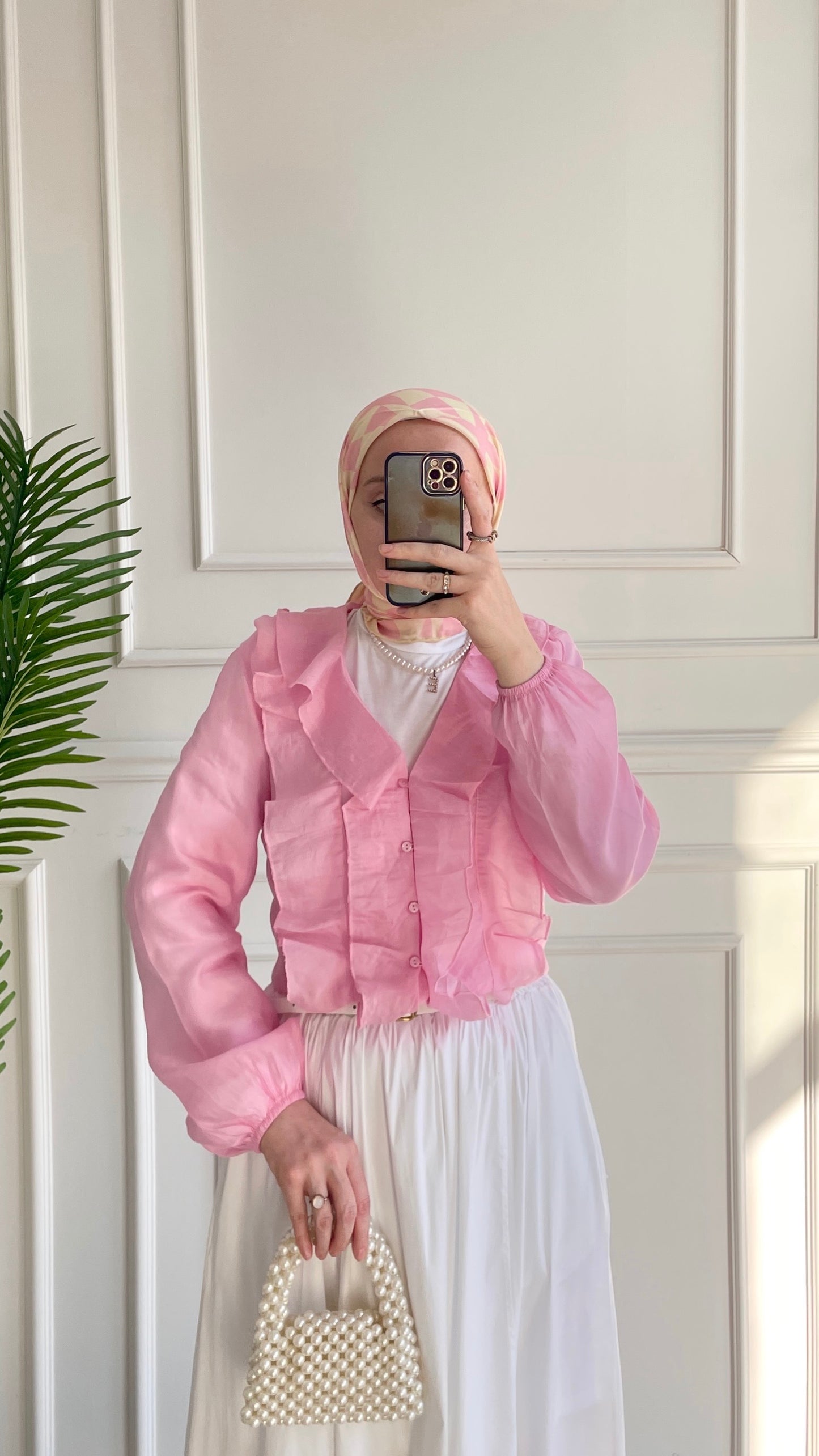 Volanlı V Yaka Gömlek-Bebe Pembe