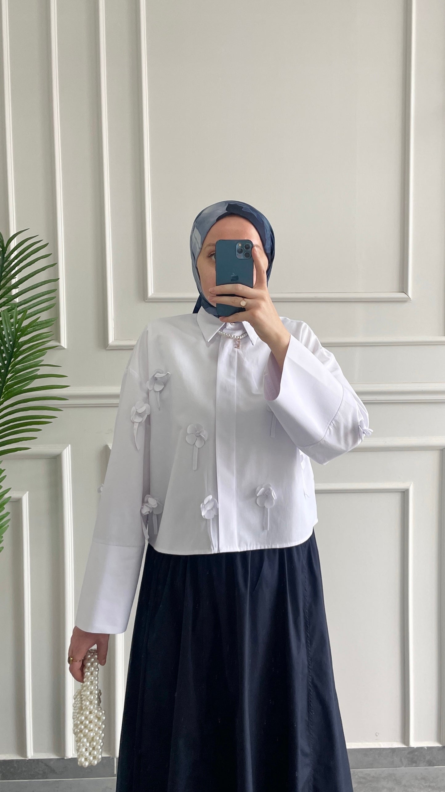 Papatyalı Poplin Gömlek beyaz