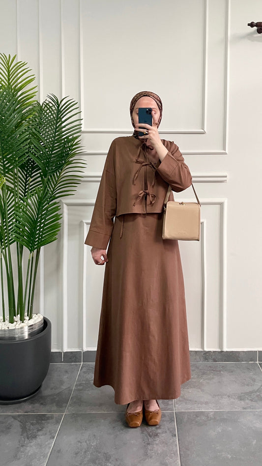 Ham Keten Jile&Kimono Takım Kahve