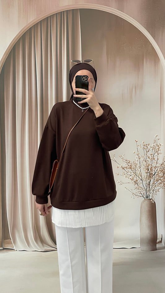 Kendinden Piliseli Sweatshirt Kahverengi