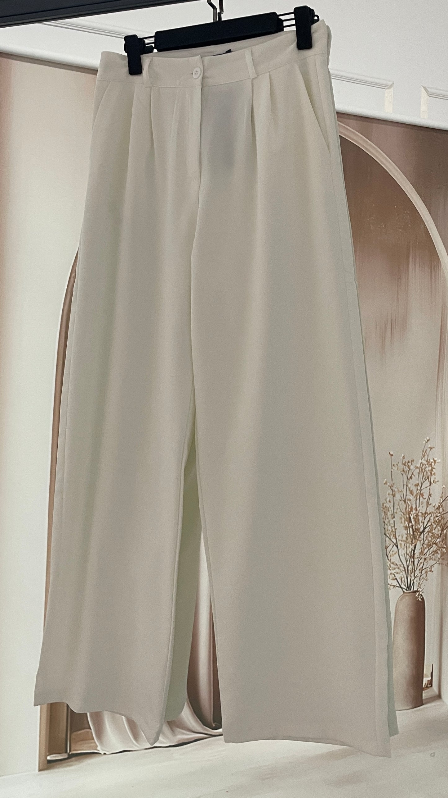 Dökümlü Krep Palazzo Beyaz