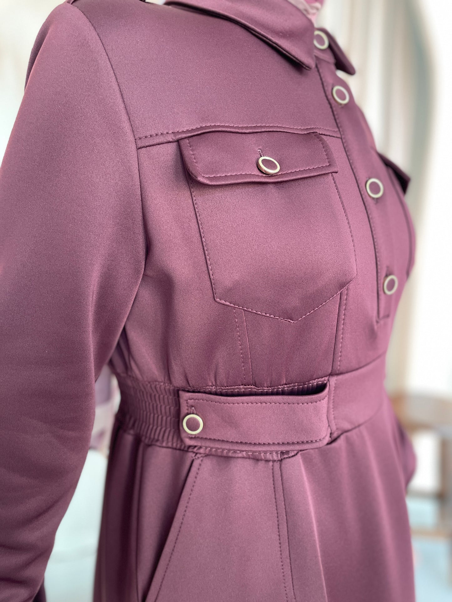 Apoletli Premium Scuba Elbise Bordo