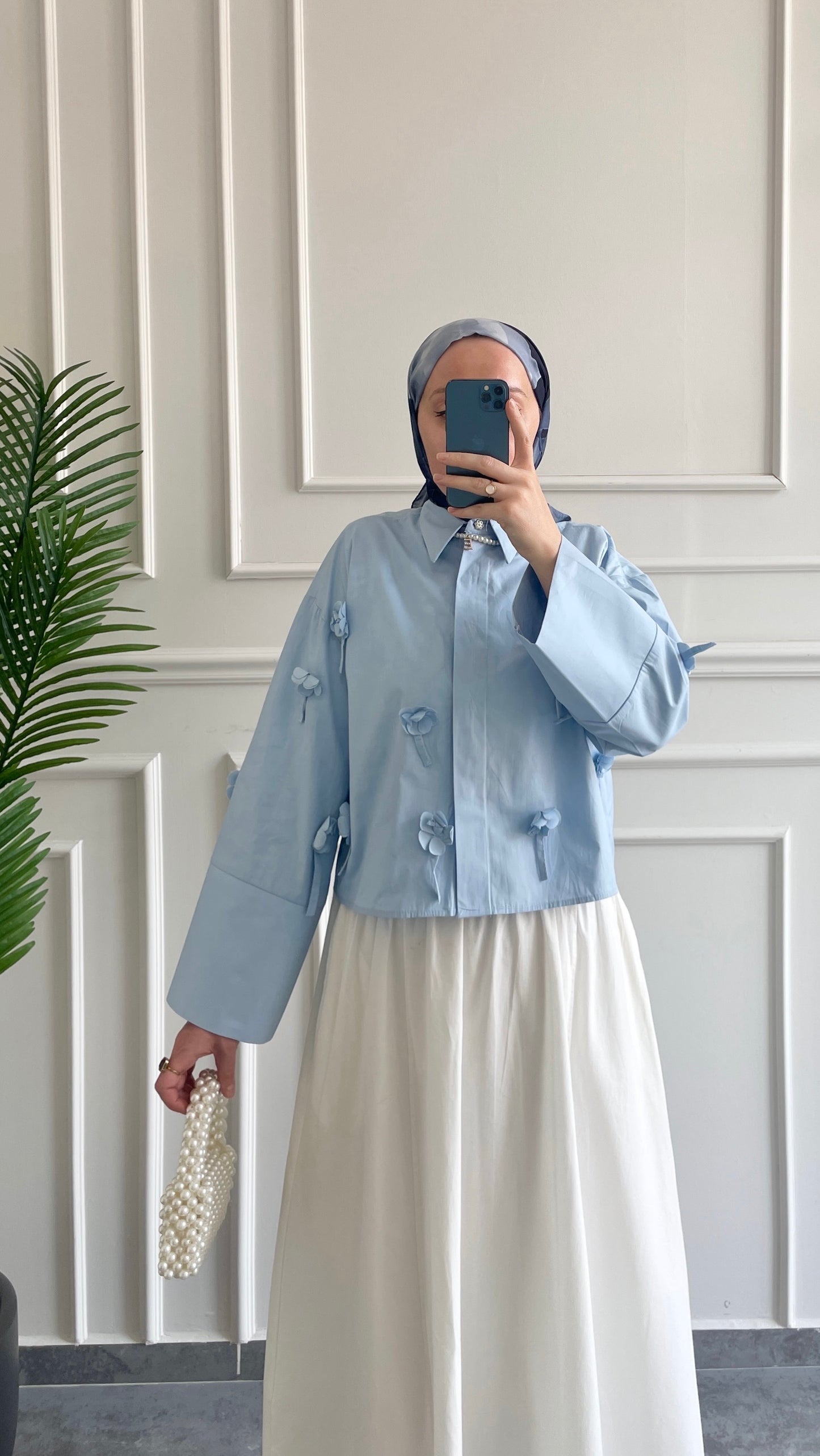 Papatyalı Poplin Gömlek-Bebe Mavi