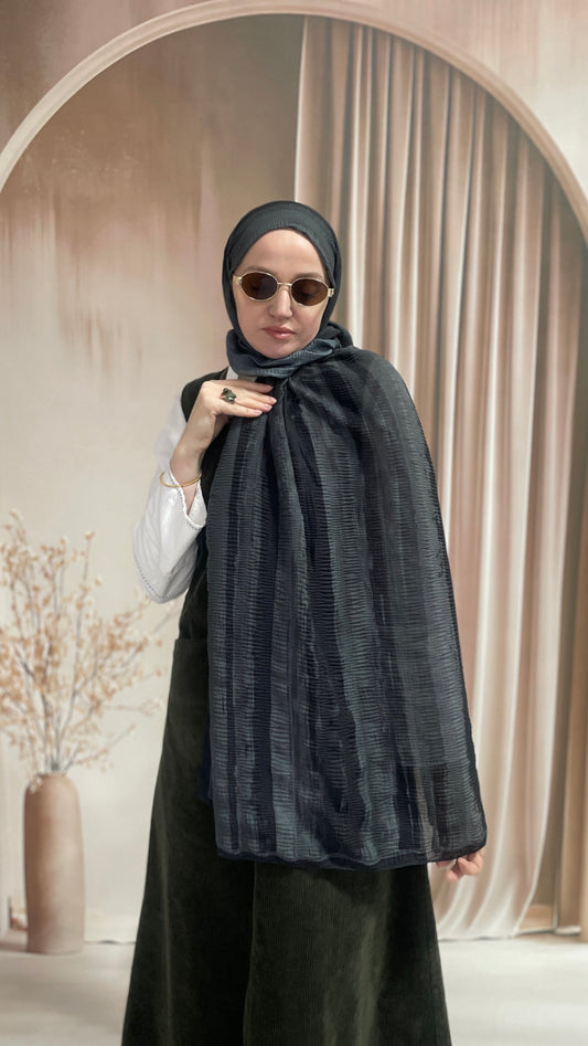 Tonsürton Çizgi Desen Müslin Şal Antrasit