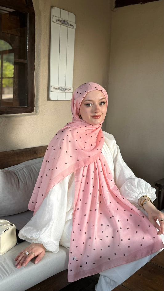 Mini Puantiye Desen Pamuk Soft Şal  Bebe Pembe