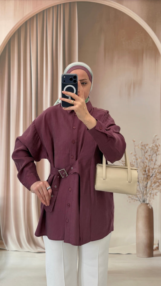 Kuş Gözü Kemerleri Premium Gömlek Gül Kurusu