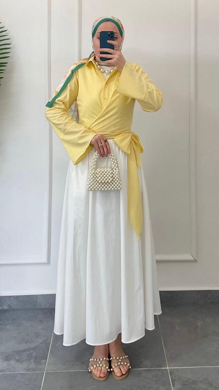 Poplin Kloş Etek Beyaz