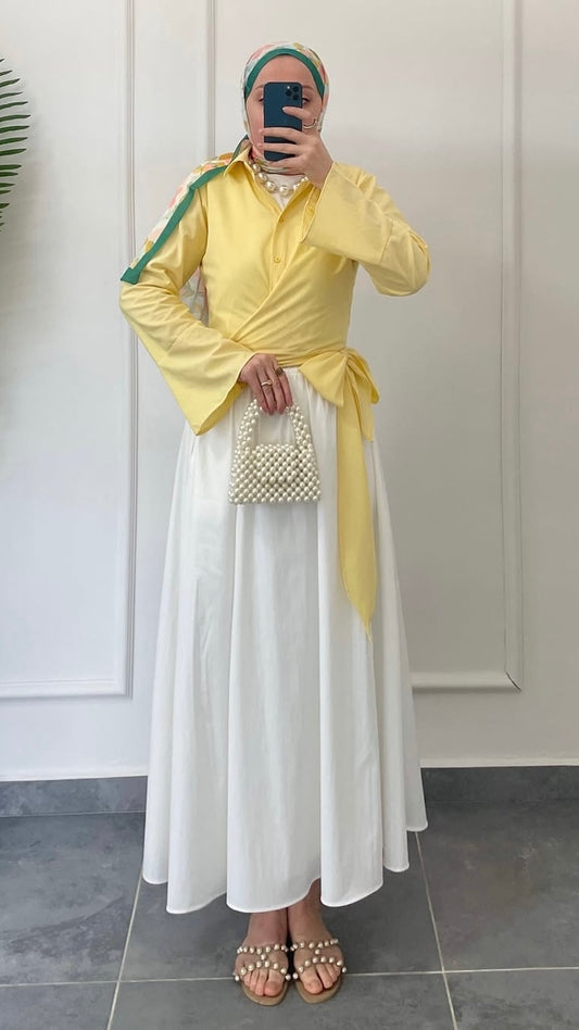 Poplin Kloş Etek Beyaz